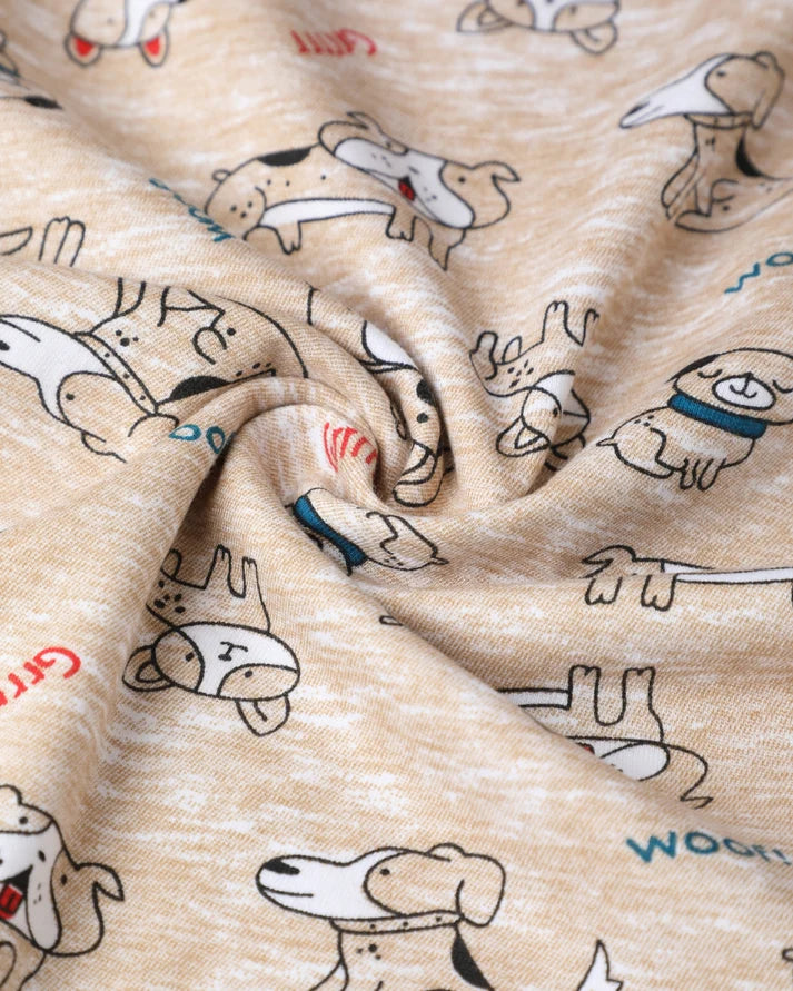 Beige Puppy Print Unisex Cotton Co-ord Set for Kids