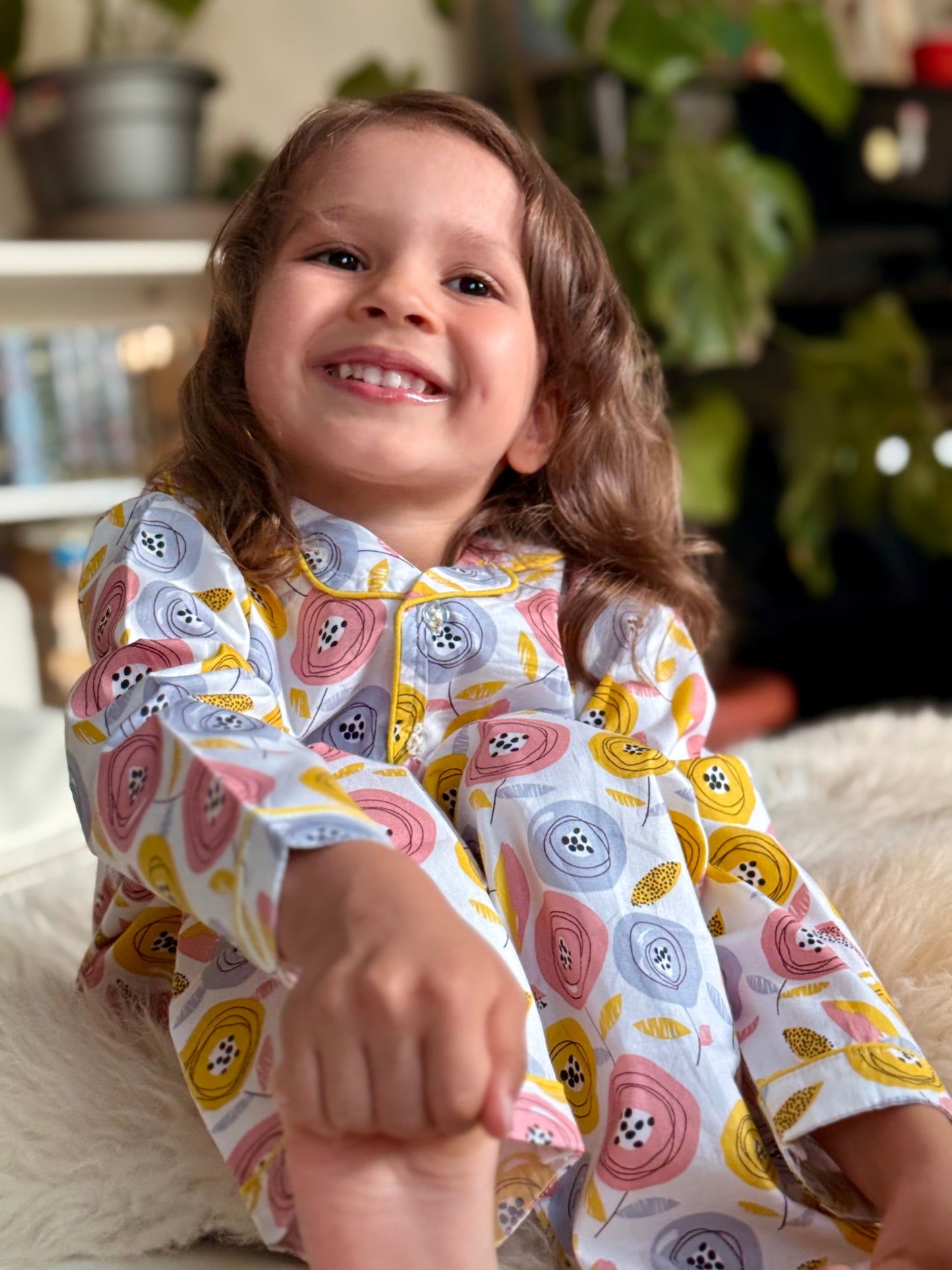 Multicolor Premium Cotton Full Sleeves Floral Printed Collar Style Nightsuit for Girls