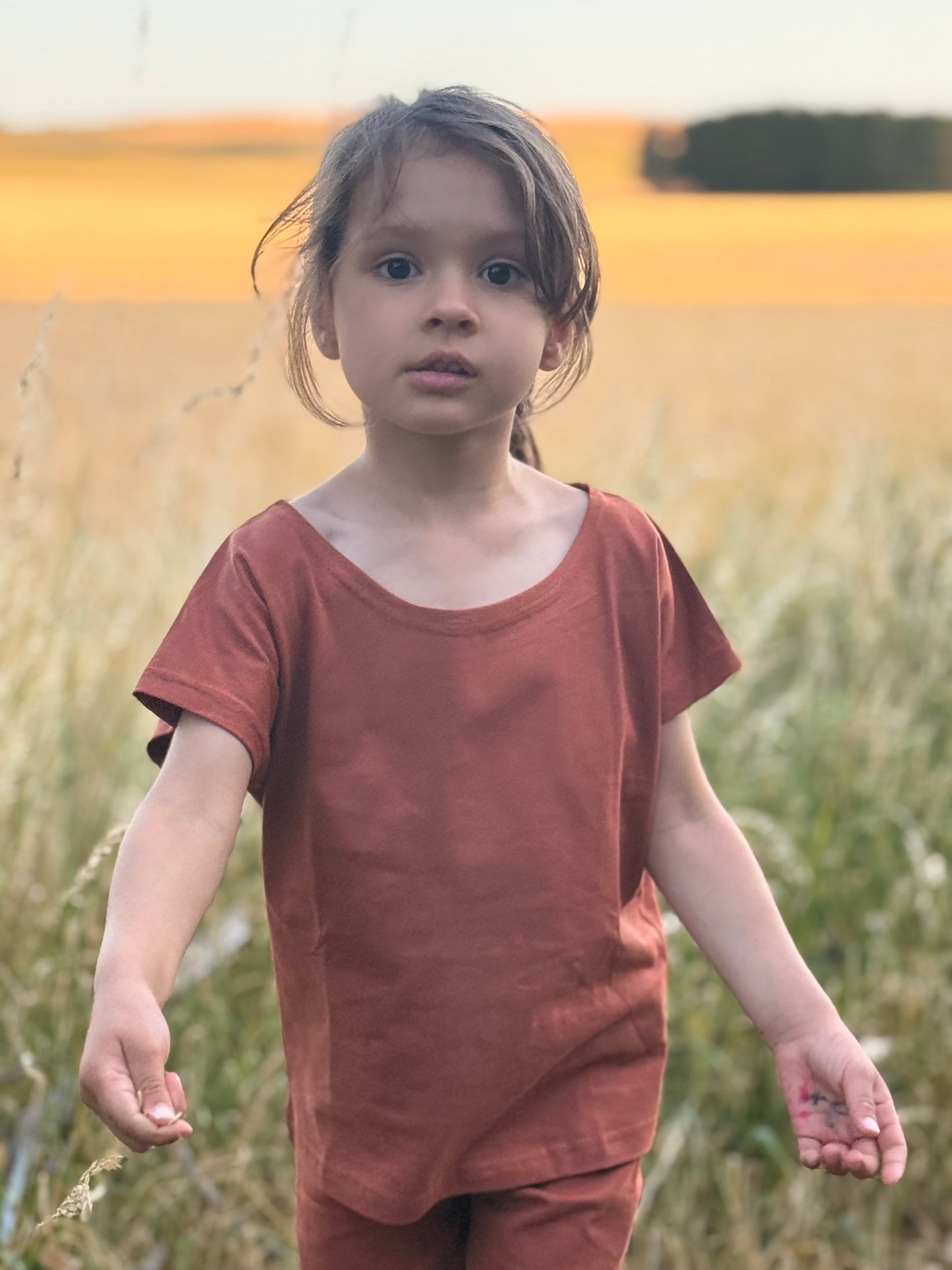 Brown Solid Premium Cotton T-Shirt & Shorts Set with pockets for Girls