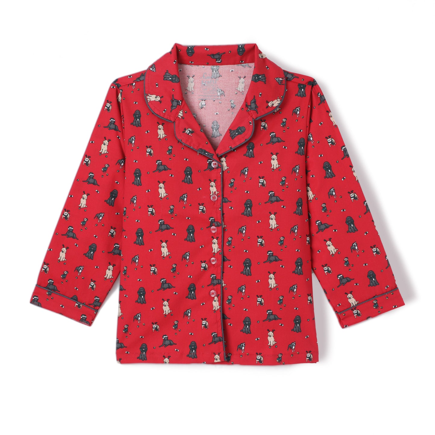 Red Premium Cotton Full Sleeves Puppy Printed Collar Style Pyjama & T-Shirt Set for Boys & Girls