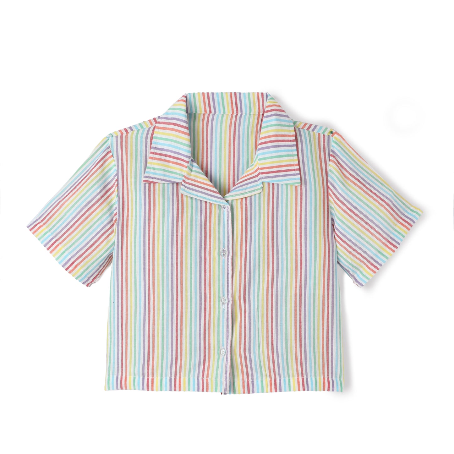 Multicolor Premium Cotton Bio Finish Half Sleeves Stripe Printed Collar Style T-Shirt & Shorts Co-ord Set for Girls