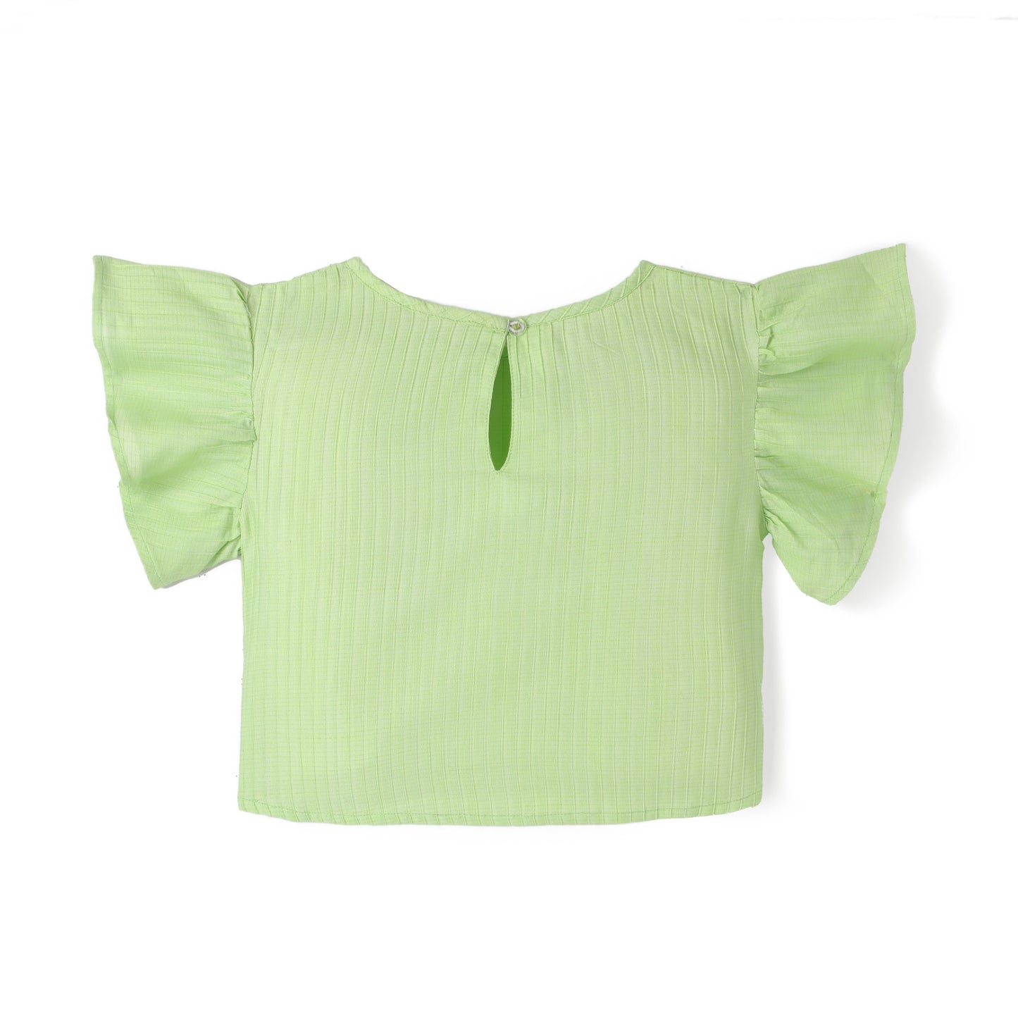 Green Premium Cotton Bio Finish Flutter Sleeves Solid Top & Shorts Co-ord Set for Girls