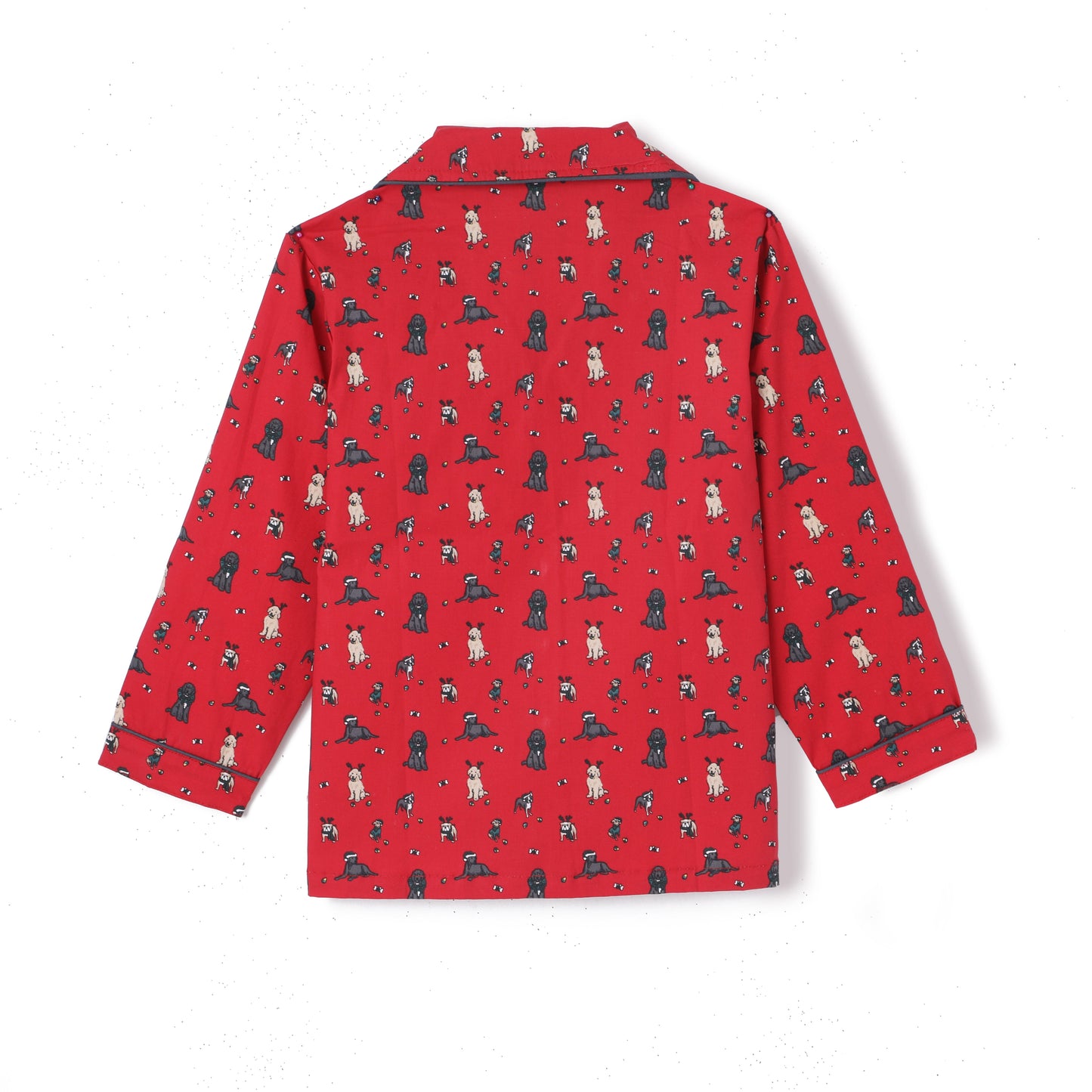 Red Premium Cotton Full Sleeves Puppy Printed Collar Style Pyjama & T-Shirt Set for Boys & Girls