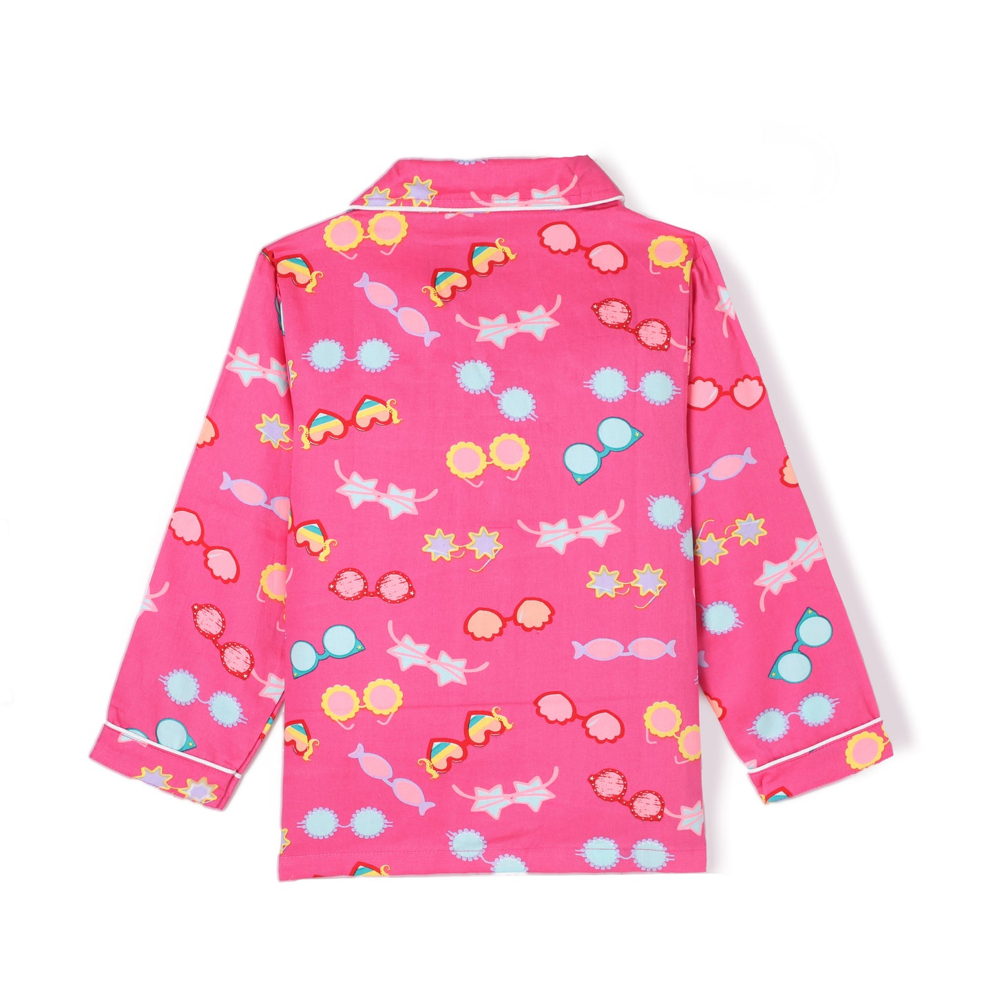 Pink Premium Cotton Full Sleeves Printed Collar Style Pyjama & T-Shirt Set for Girls