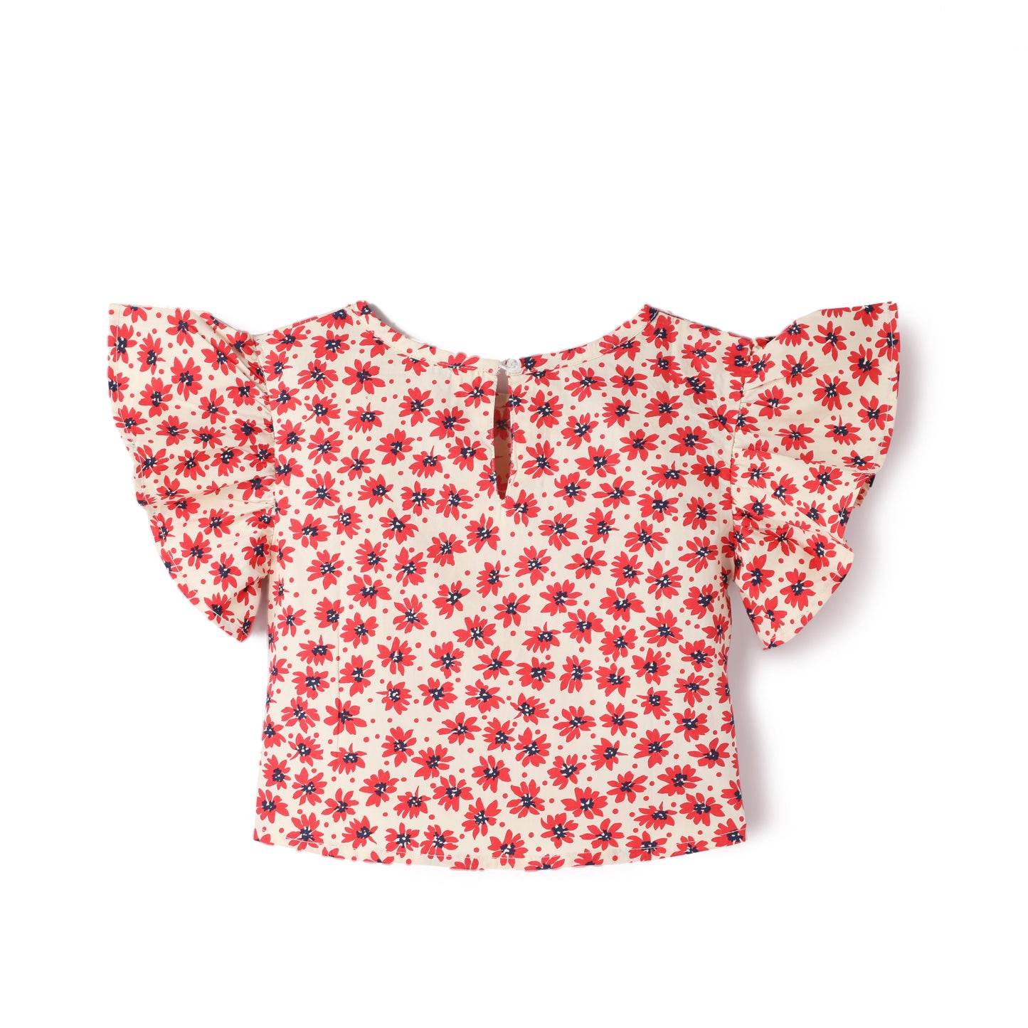 Red Premium Cotton Polka Dots Printed with Bio Finish Flutter Sleeves Top & Shorts Co-ord Set for Girls