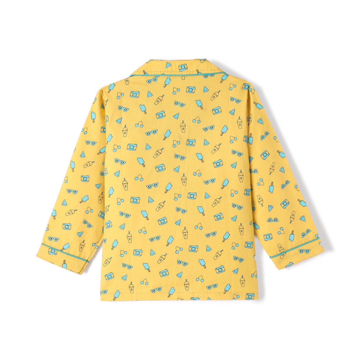 Yellow Premium Cotton Full Sleeves Printed Collar Style Pyjama & T-Shirt Set for Boys & Girls