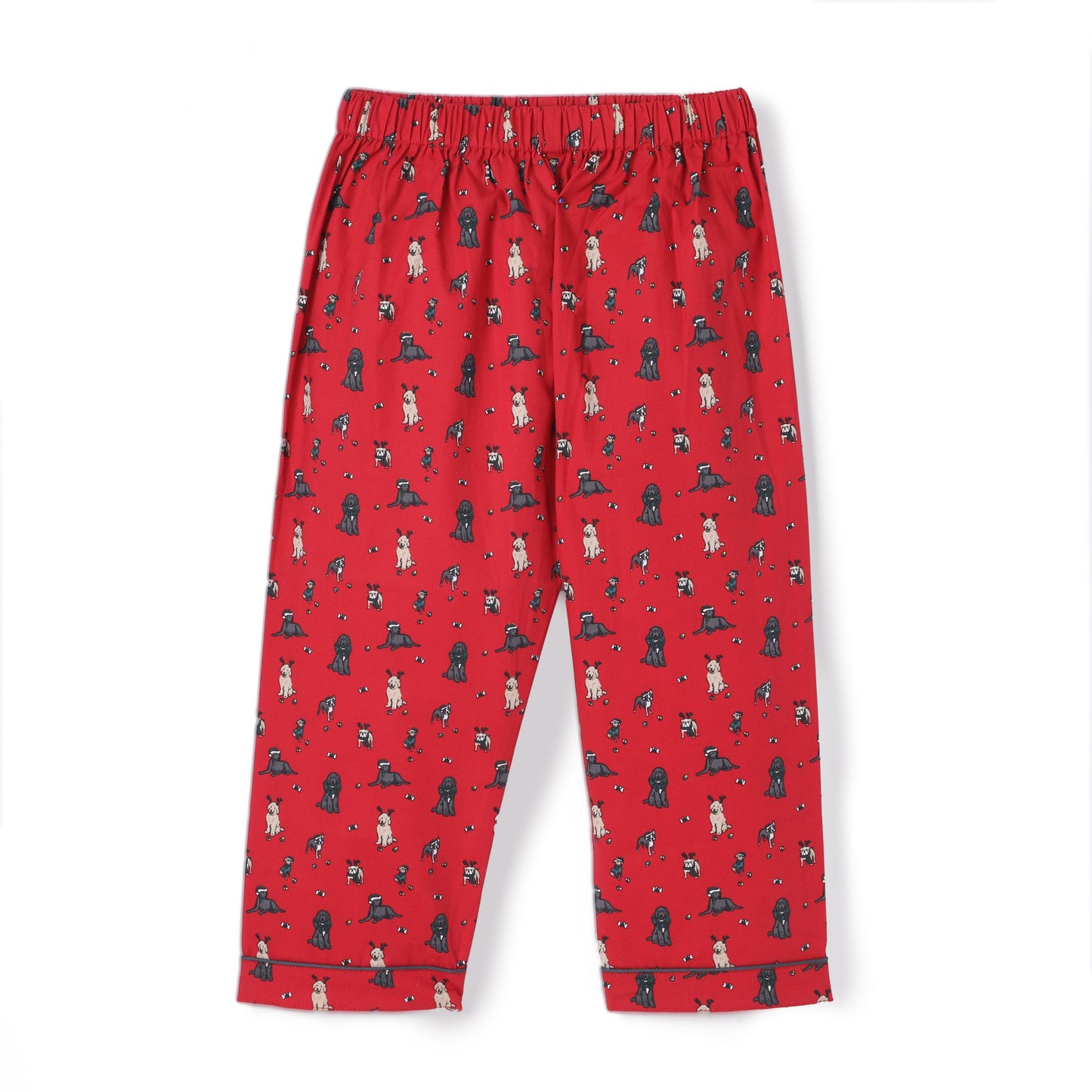 Red Premium Cotton Full Sleeves Puppy Printed Collar Style Pyjama & T-Shirt Set for Boys & Girls