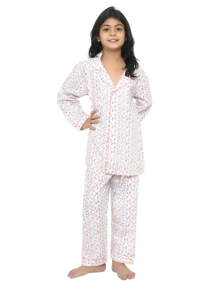Floral Printed Cotton Girls Nightwear