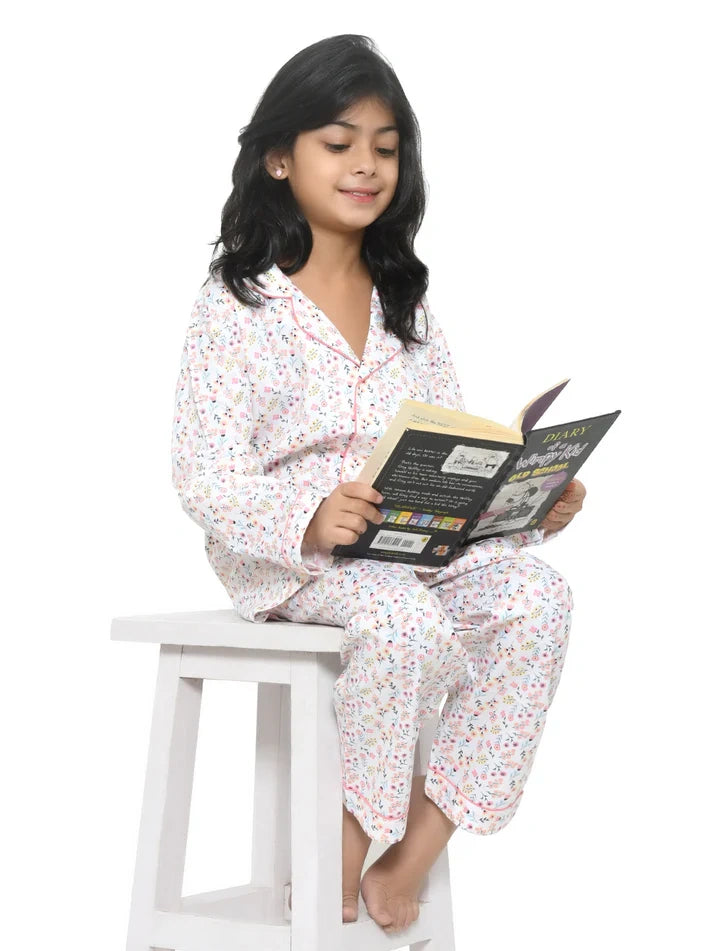 Floral Printed Cotton Girls Nightwear