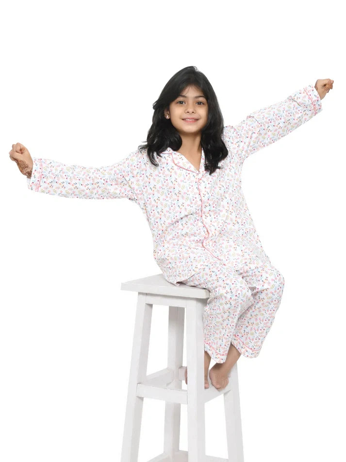 Floral Printed Cotton Girls Nightwear