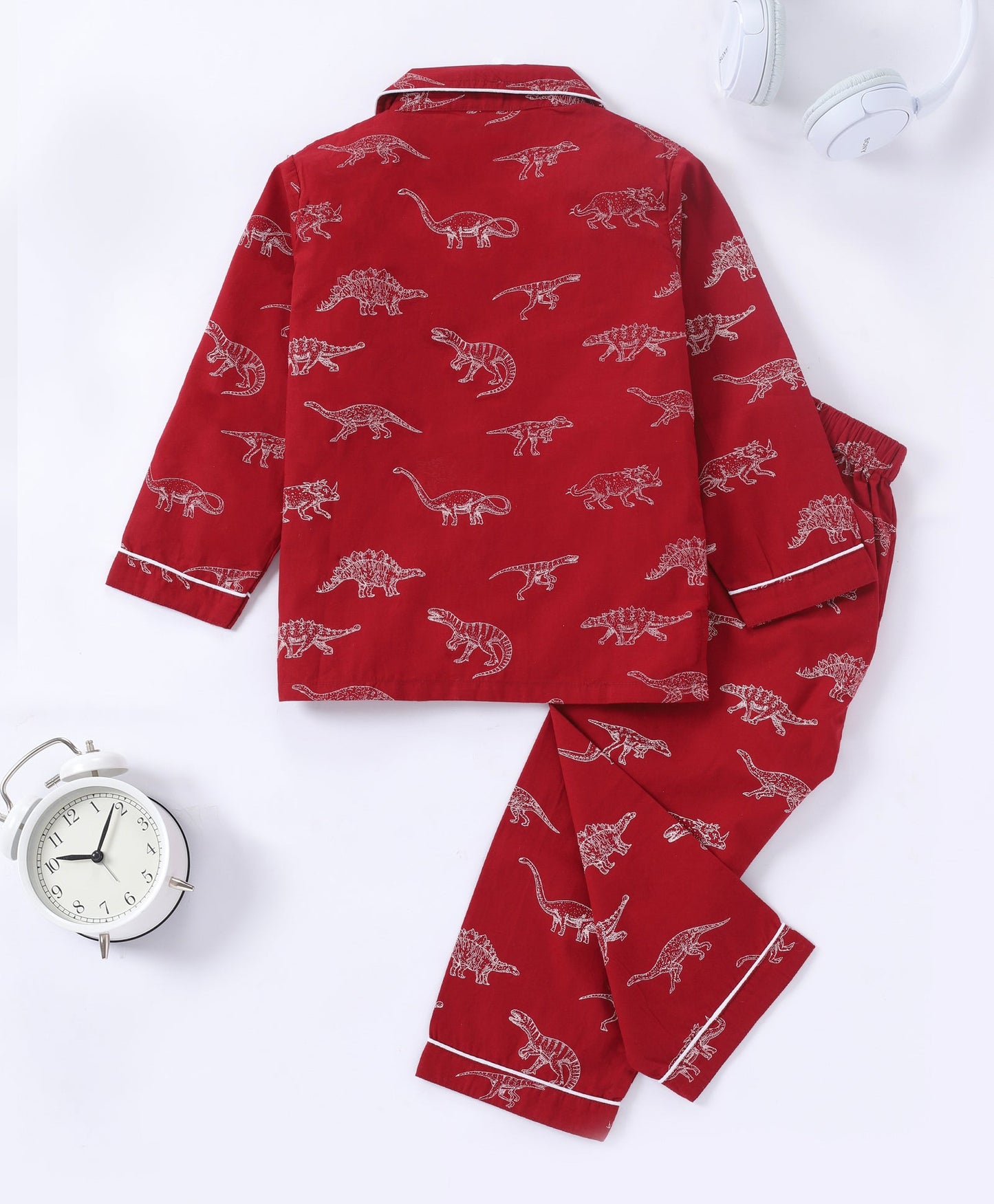 Red Dinosaur Printed Pure Cotton Night Suit for Boys