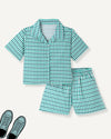 Green Premium Cotton Bio Finish Half Sleeves Checks Printed Collar Style T-Shirt & Shorts Co-ord Set for Girls