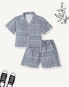 Navy Blue Premium Cotton Bio Finish Half Sleeves Printed Collar Style T-Shirt & Shorts Co-ord Set for Girls