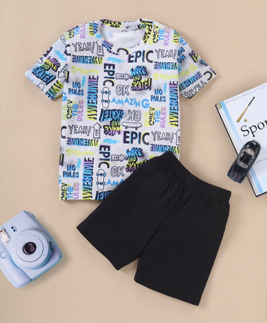 Blue & Black Typography Printed Loungewear for Boys