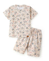 Beige Puppy Print Unisex  Cotton Co-ord Set for Kids