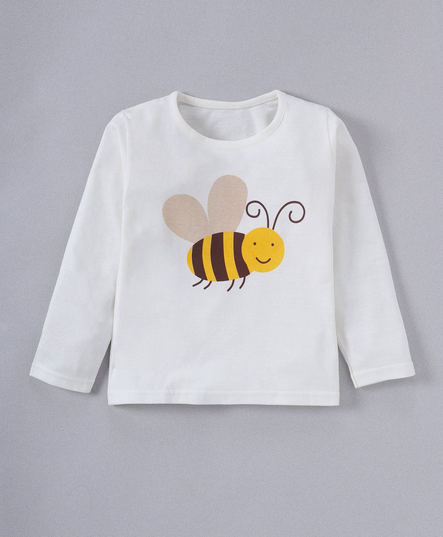 Off White & Brown Honey Bee Printed Unisex Cotton Loungewear for Kids