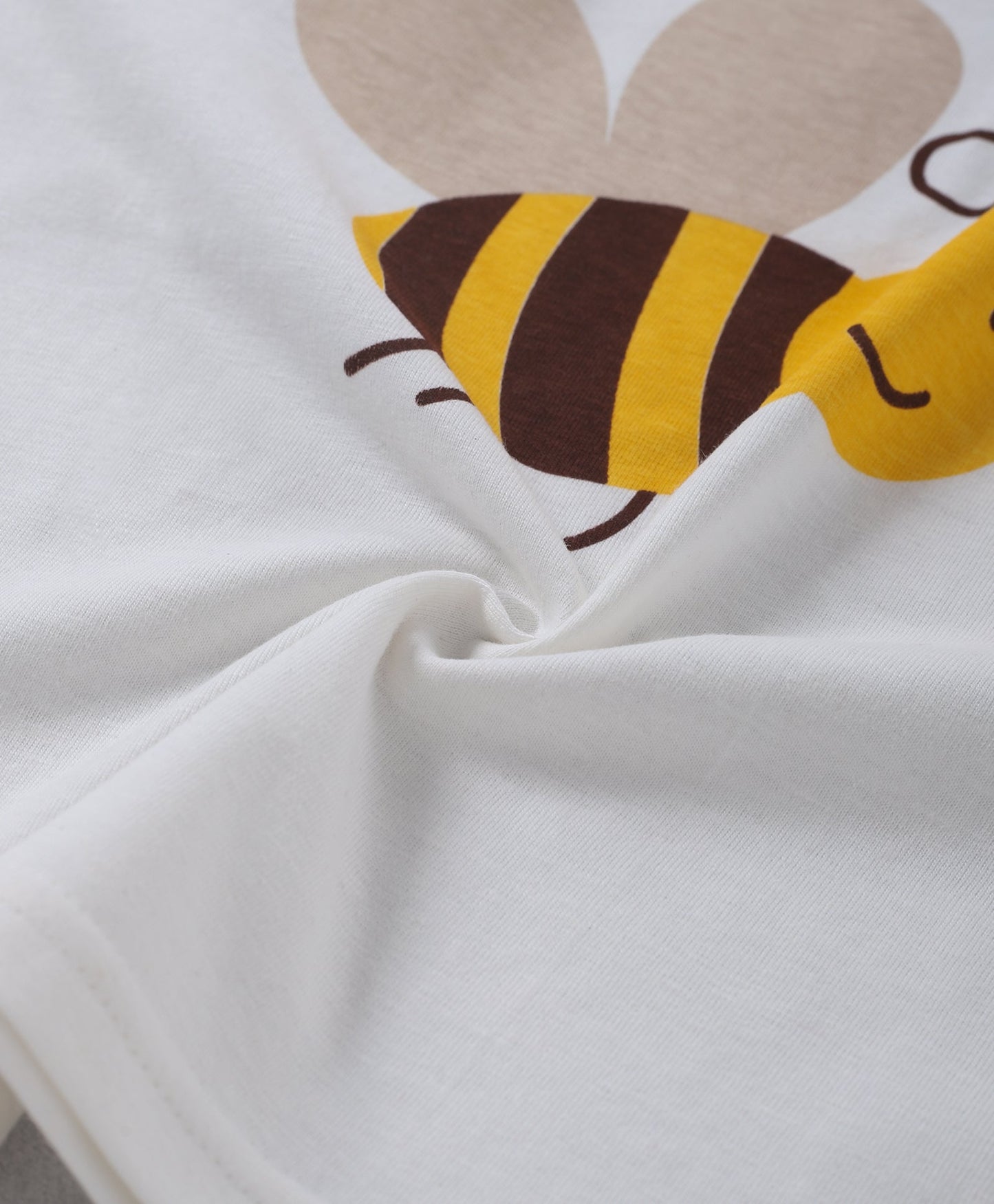 Off White & Brown Honey Bee Printed Unisex Cotton Loungewear for Kids