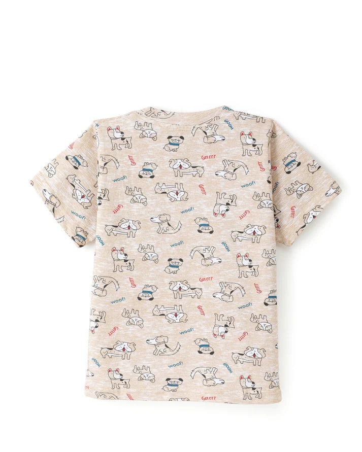 Beige Puppy Print Unisex  Cotton Co-ord Set for Kids