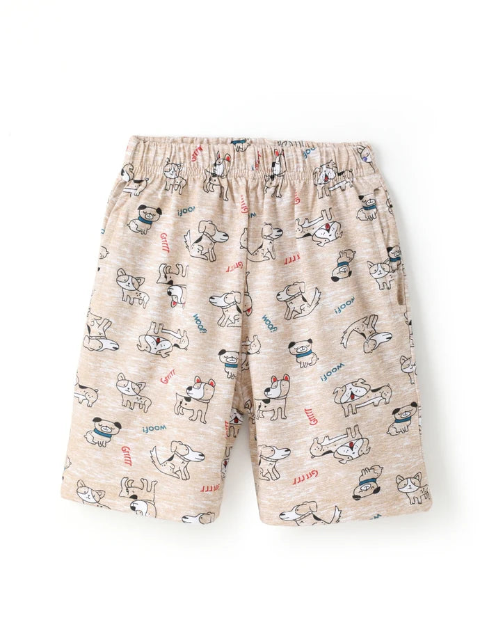 Beige Puppy Print Unisex  Cotton Co-ord Set for Kids