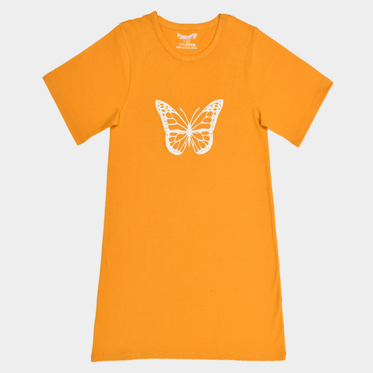 Mustard Butterfly Printed Cotton Night Dress for Girls