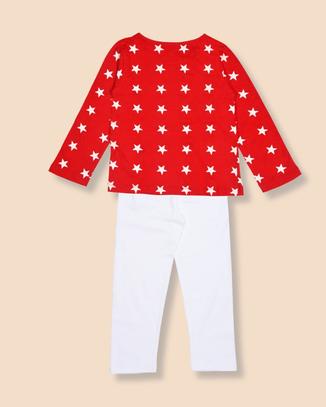 Red & White Stars Print Cotton Kids Night Suit