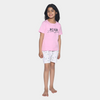 Girls Pink & Off White Typography Printed Night suit