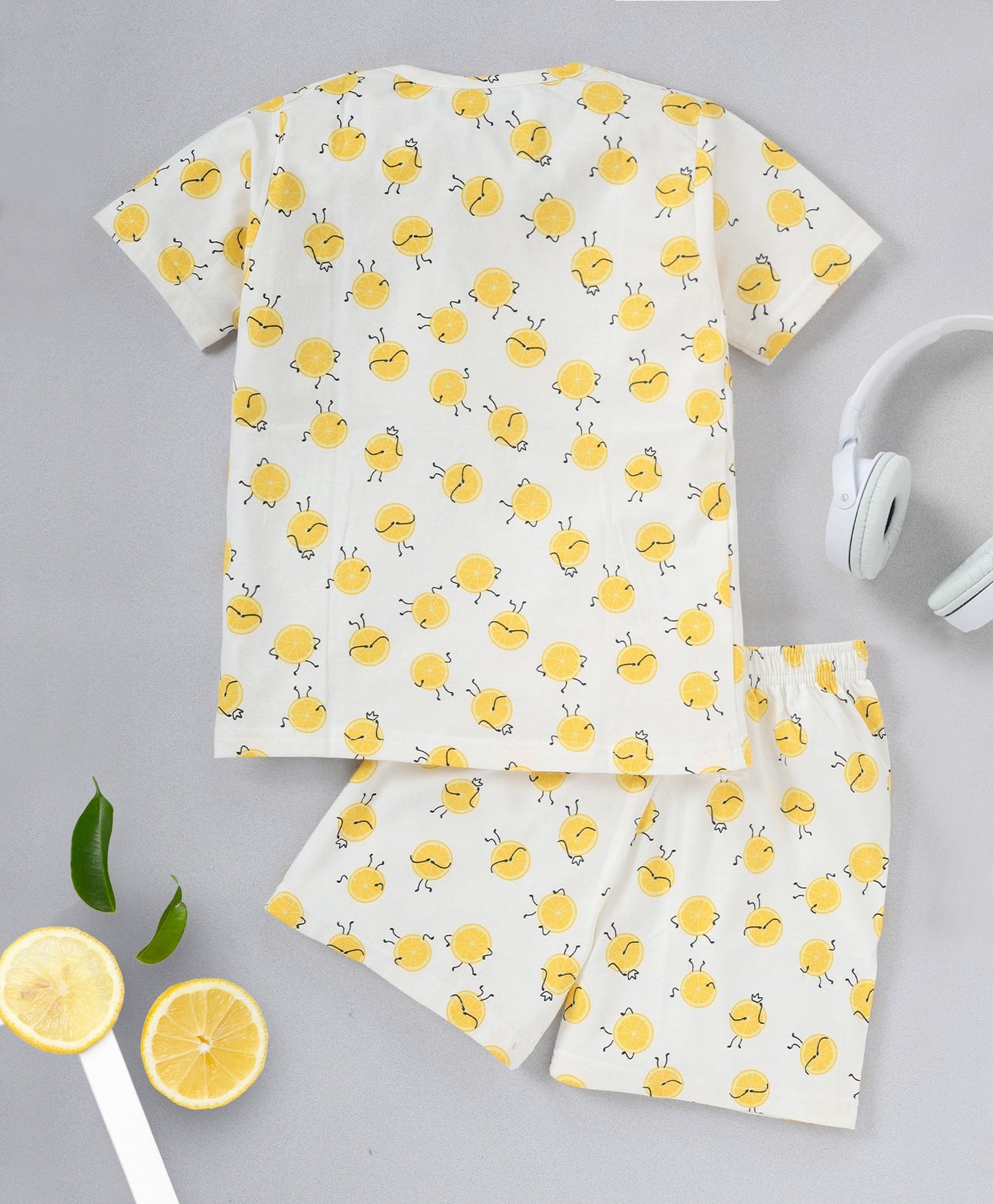 Blue & Yellow Pure Cotton Half Sleeves Car & Lemon Printed Shorts Set for Boys - Pack of 2