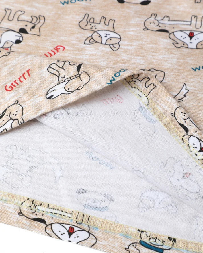 Beige Puppy Print Unisex  Cotton Co-ord Set for Kids