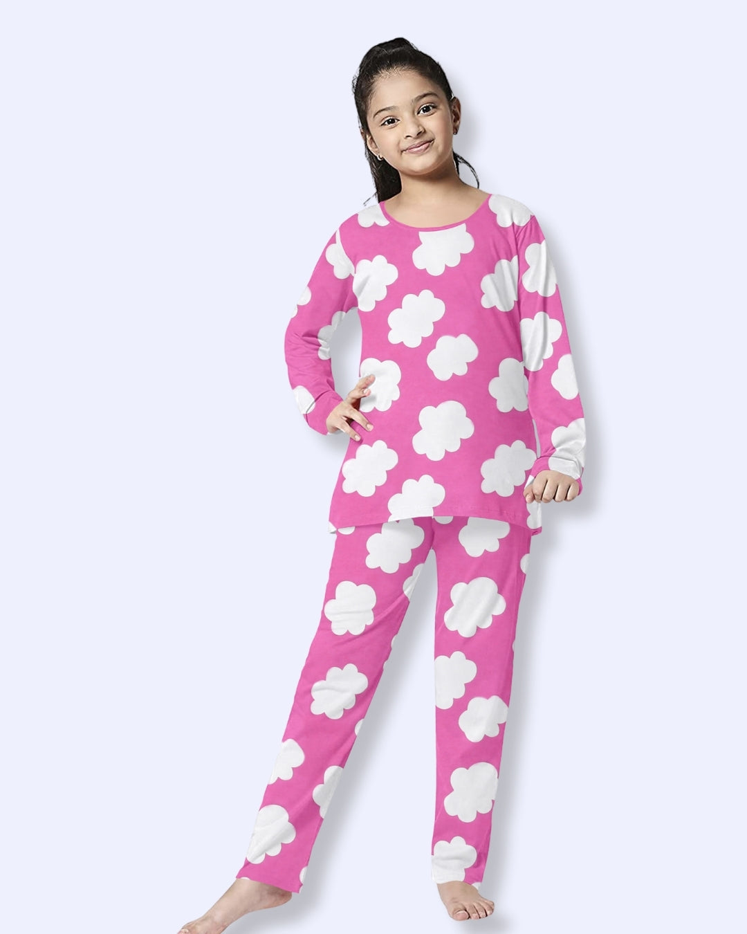 Pink Cloud Printed Cotton Nightwear for Girls