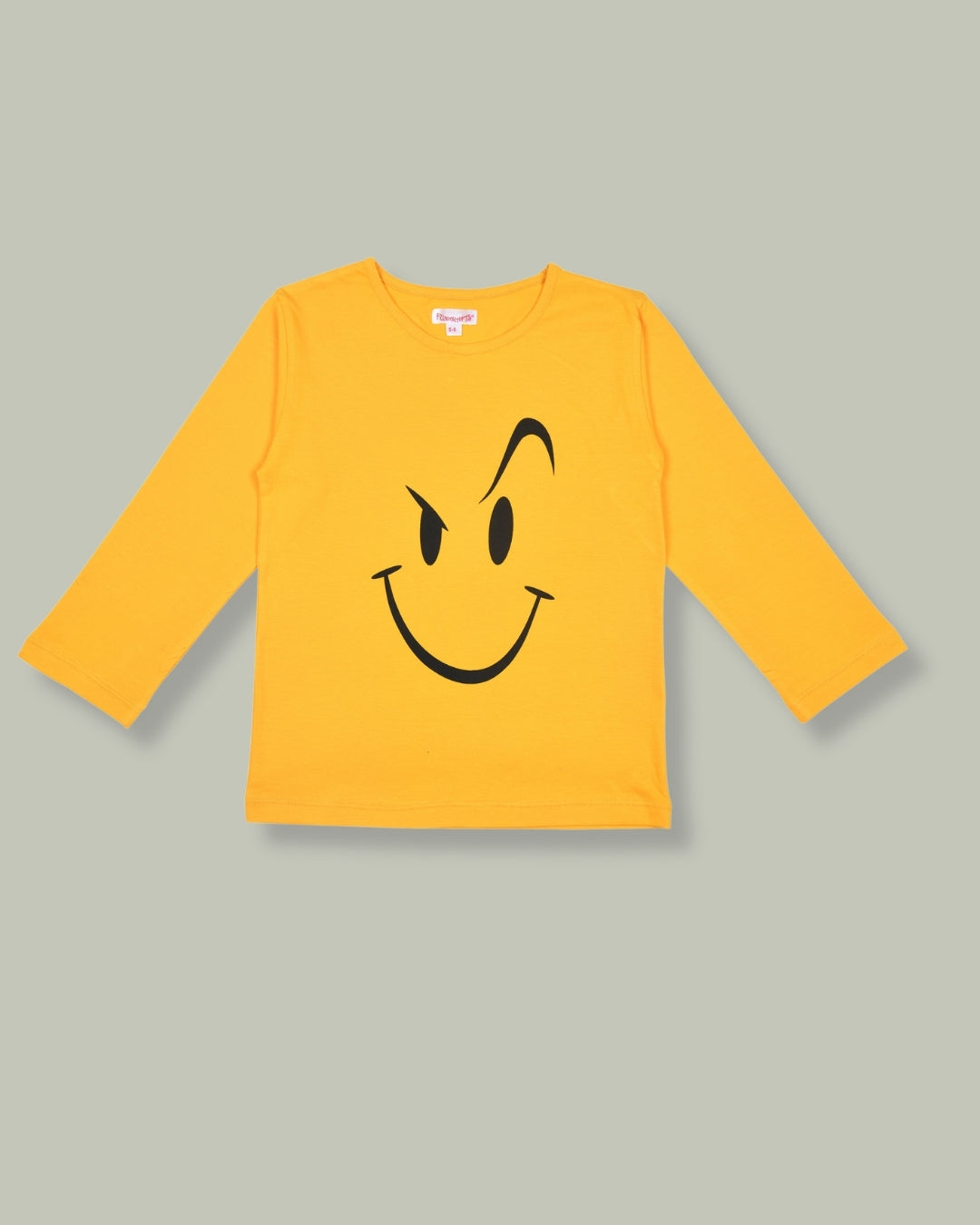 Yellow & Black Smiley Printed Cotton Night Suit for Kids