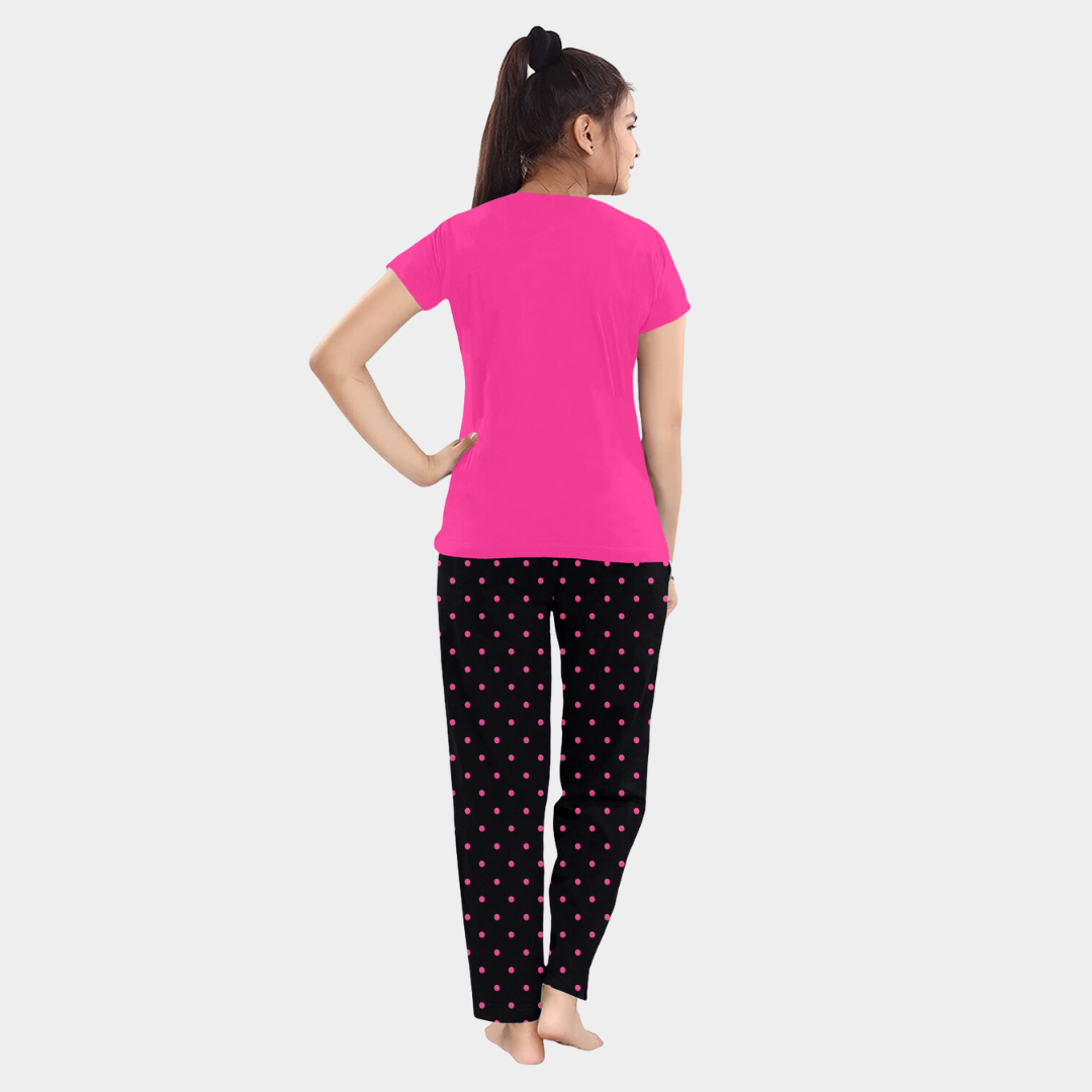 Pink & Black Flamingo Printed Cotton Night Suit for Girls