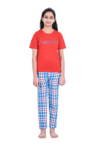 Red & Blue Checks Printed Cotton Night Suit for Girls