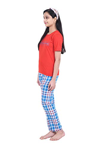 Red & Blue Checks Printed Cotton Night Suit for Girls