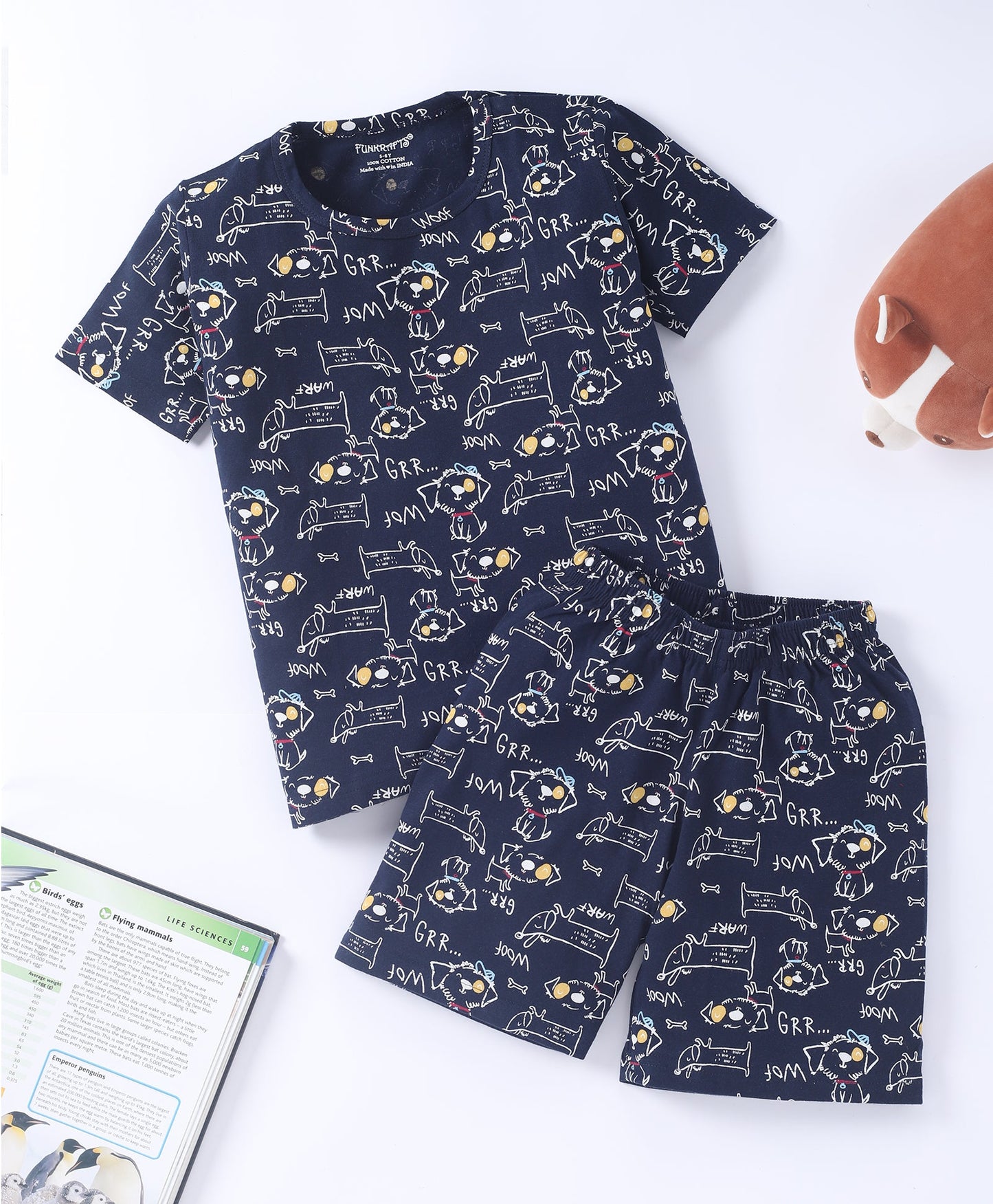 Black Puppy Printed Cotton Co-ord Set for Kids