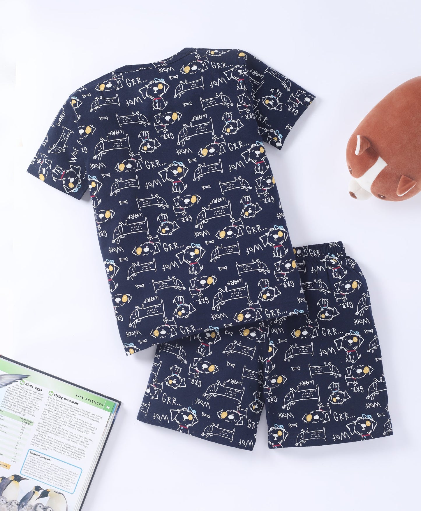 Black Puppy Printed Cotton Co-ord Set for Kids