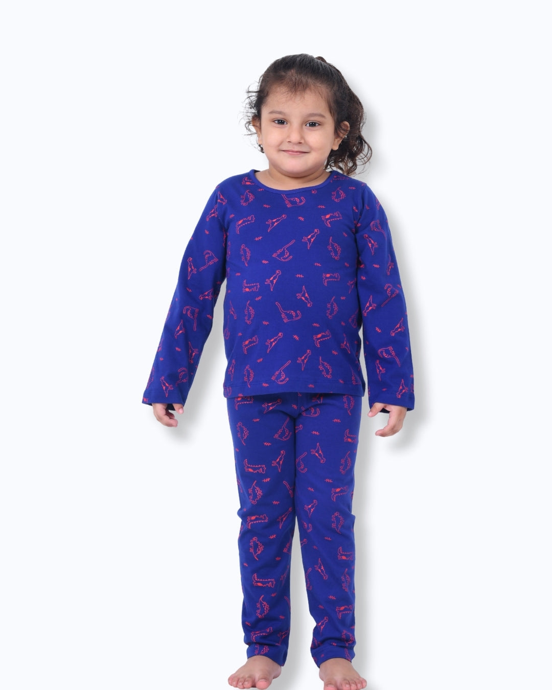 Blue Dinosaur Printed Cotton Night Dress for Kids