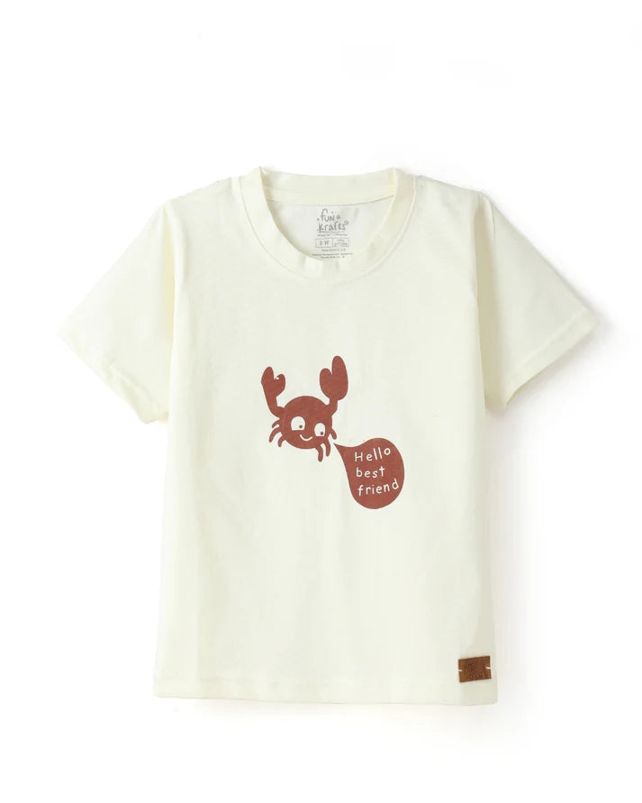 Brown & Off white Typographic Printed Premium Cotton T-Shirt & Shorts Set for Boys & Girls