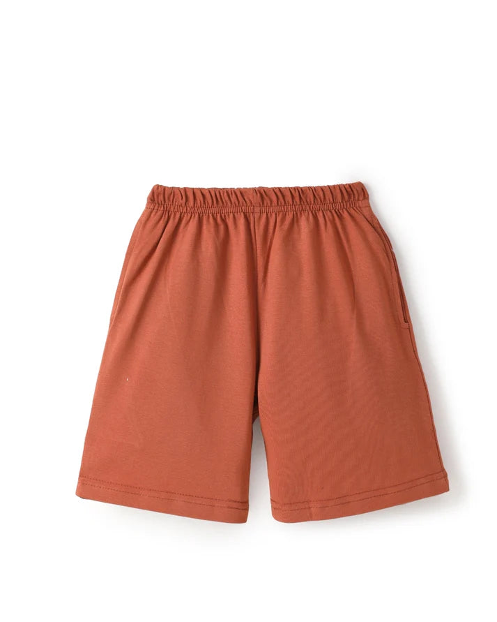 Brown & Off white Typographic Printed Premium Cotton T-Shirt & Shorts Set for Boys & Girls