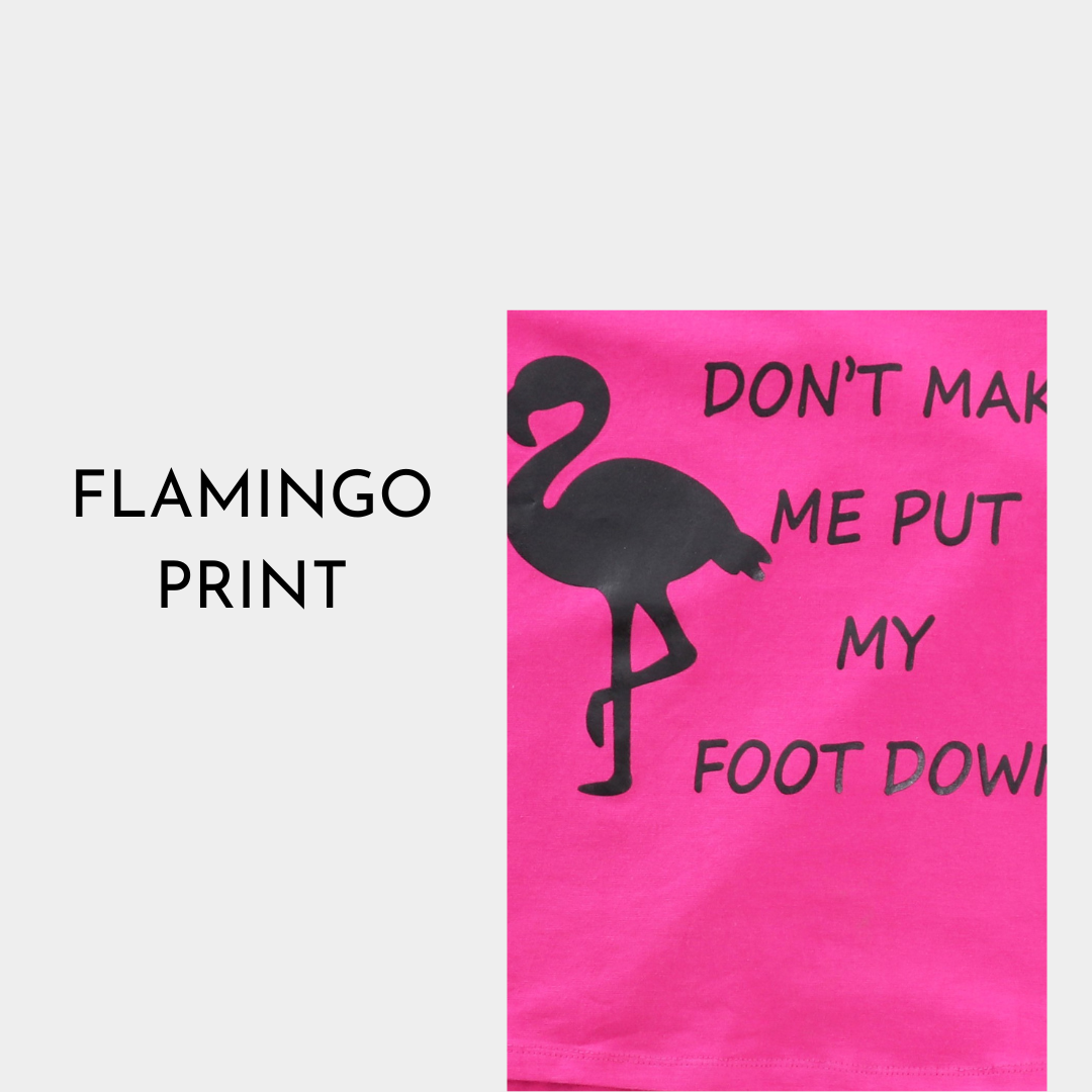 Pink & Black Flamingo Printed Cotton Night Suit for Girls