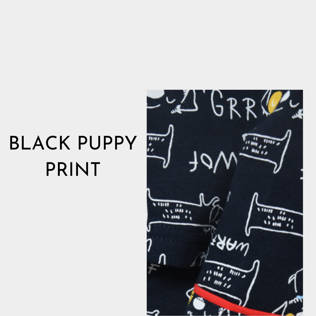 Black Puppy Print Night Dress for Kids