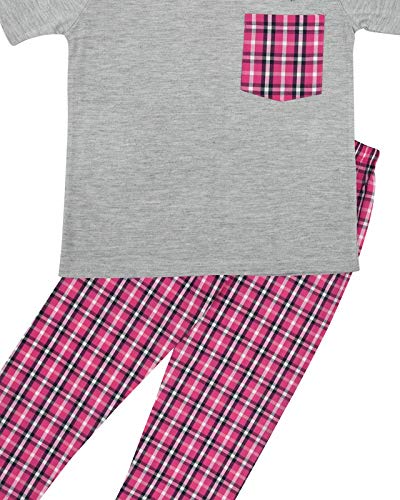 Pink & Grey Checks Printed Cotton Nightwear for Girls