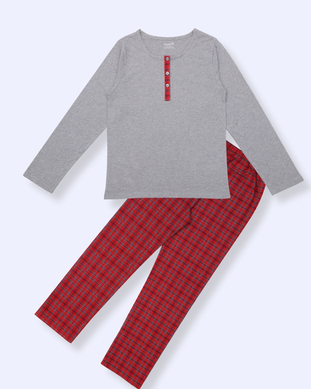 Red & Grey Checks Printed Cotton Nightwear for Girls