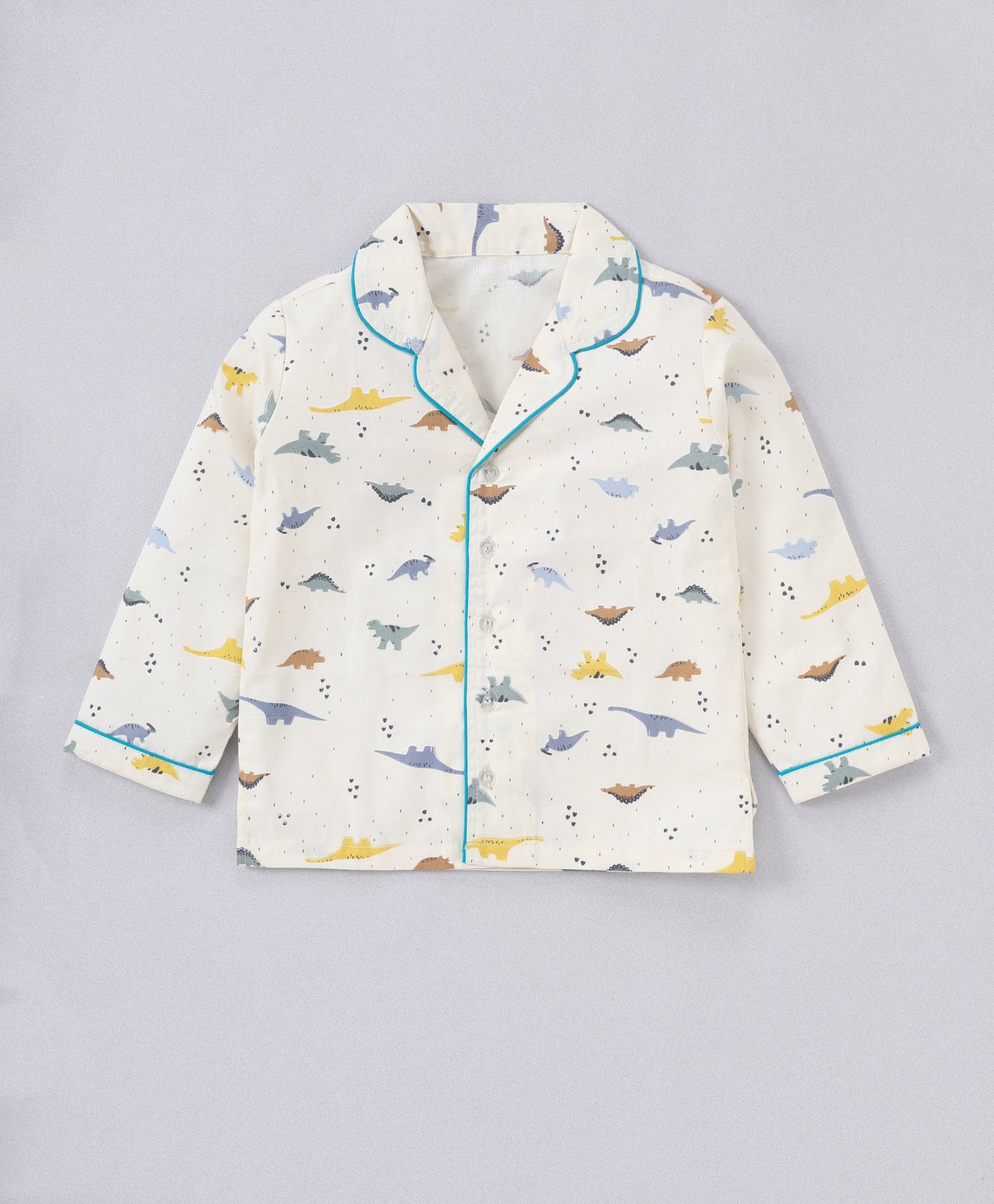 Off White Dinosaur Printed Pure Cotton Night Suit for Kids