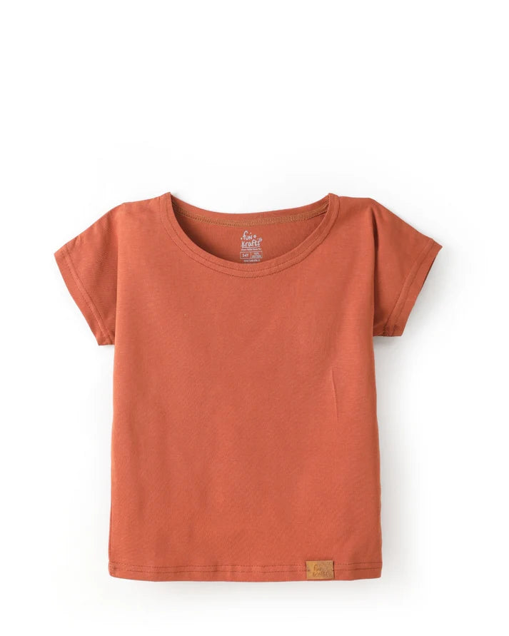 Brown Solid Premium Cotton T-Shirt & Shorts Set with pockets for Girls