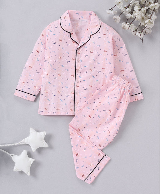 Pink Spectacles Printed Girls Nightwear