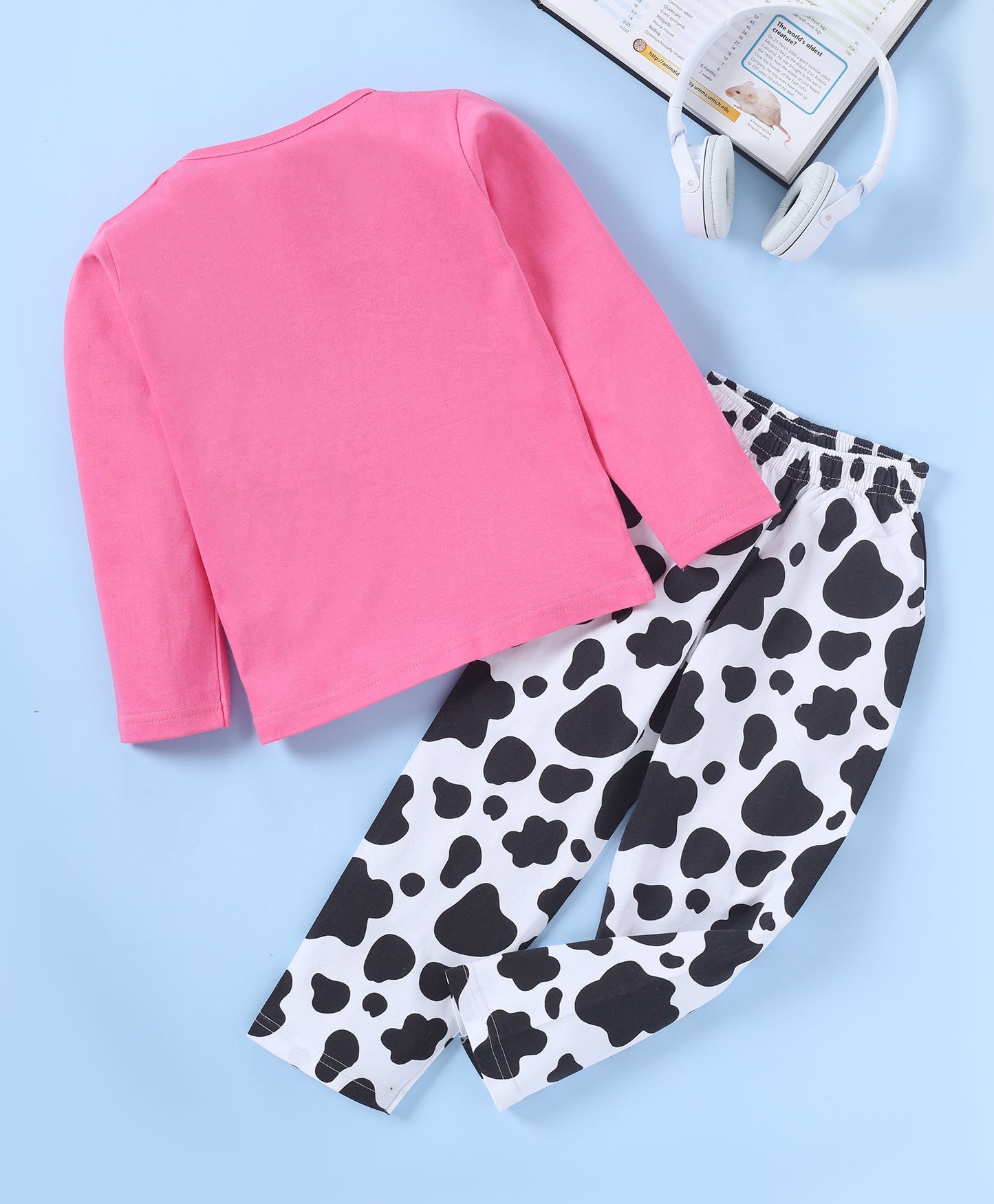 Pink & Black Swiss Cow Printed Girls Loungewear