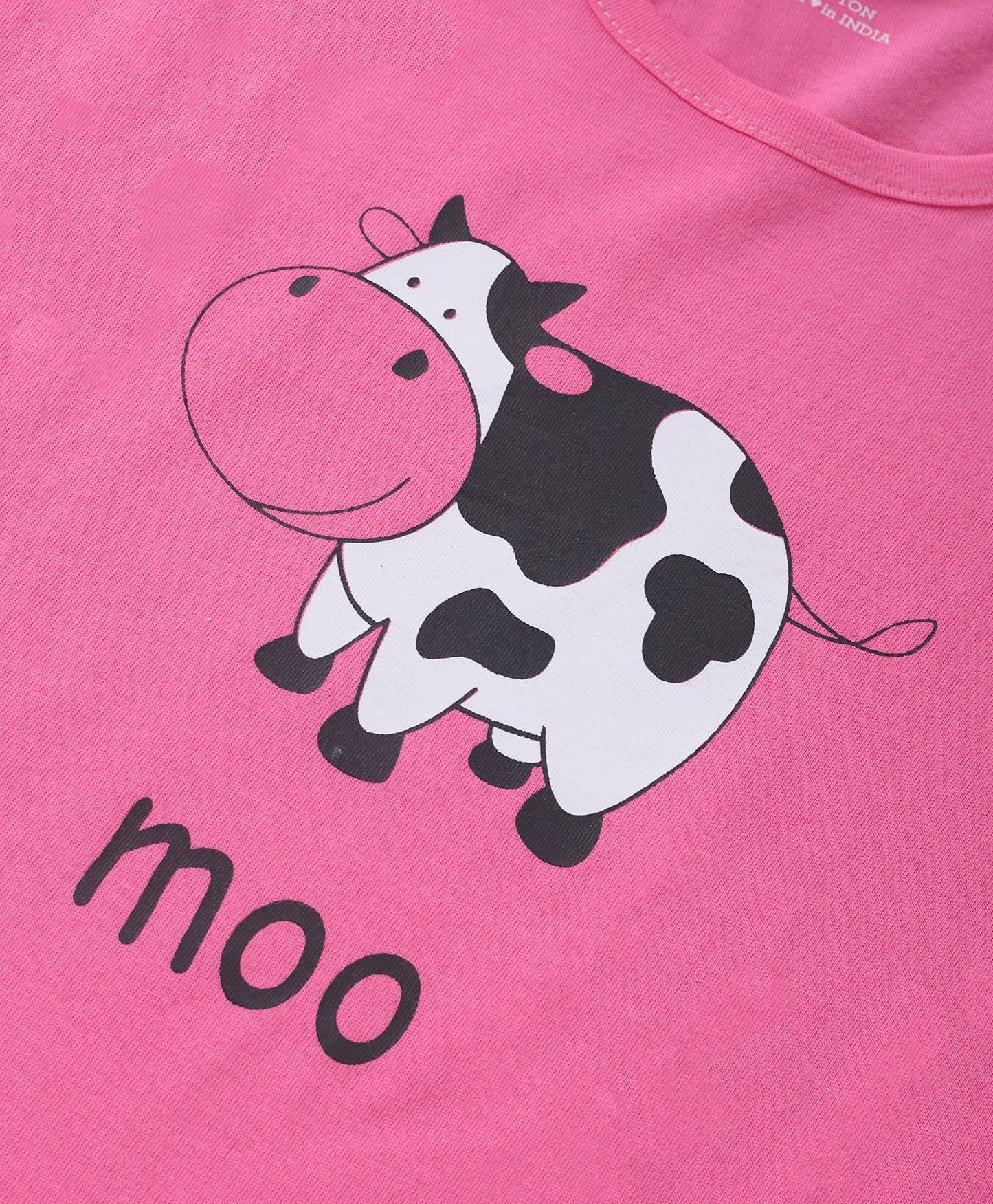 Pink & Black Swiss Cow Printed Girls Loungewear