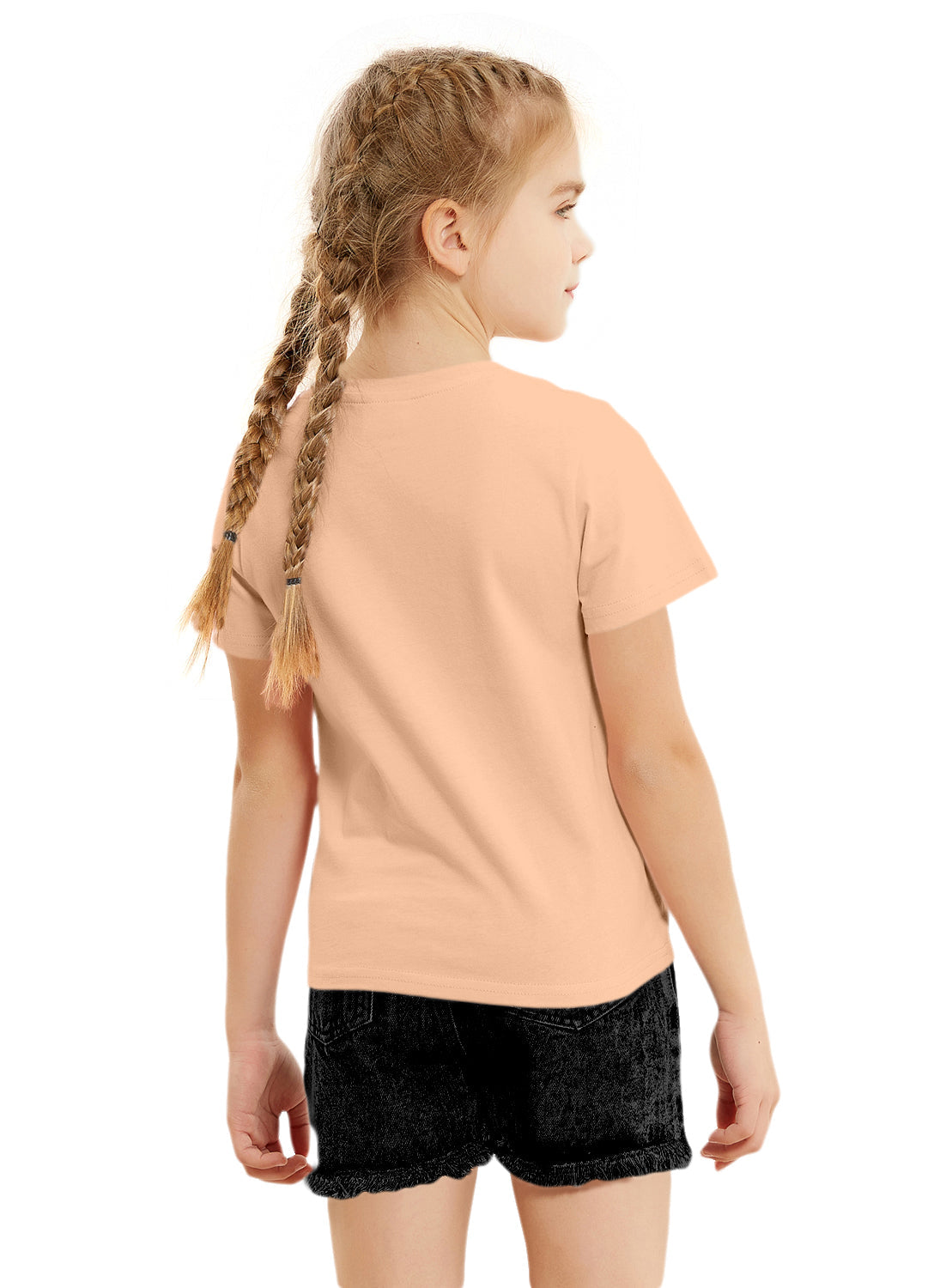 Peach Girls Sequin Printed Cotton T-shirt