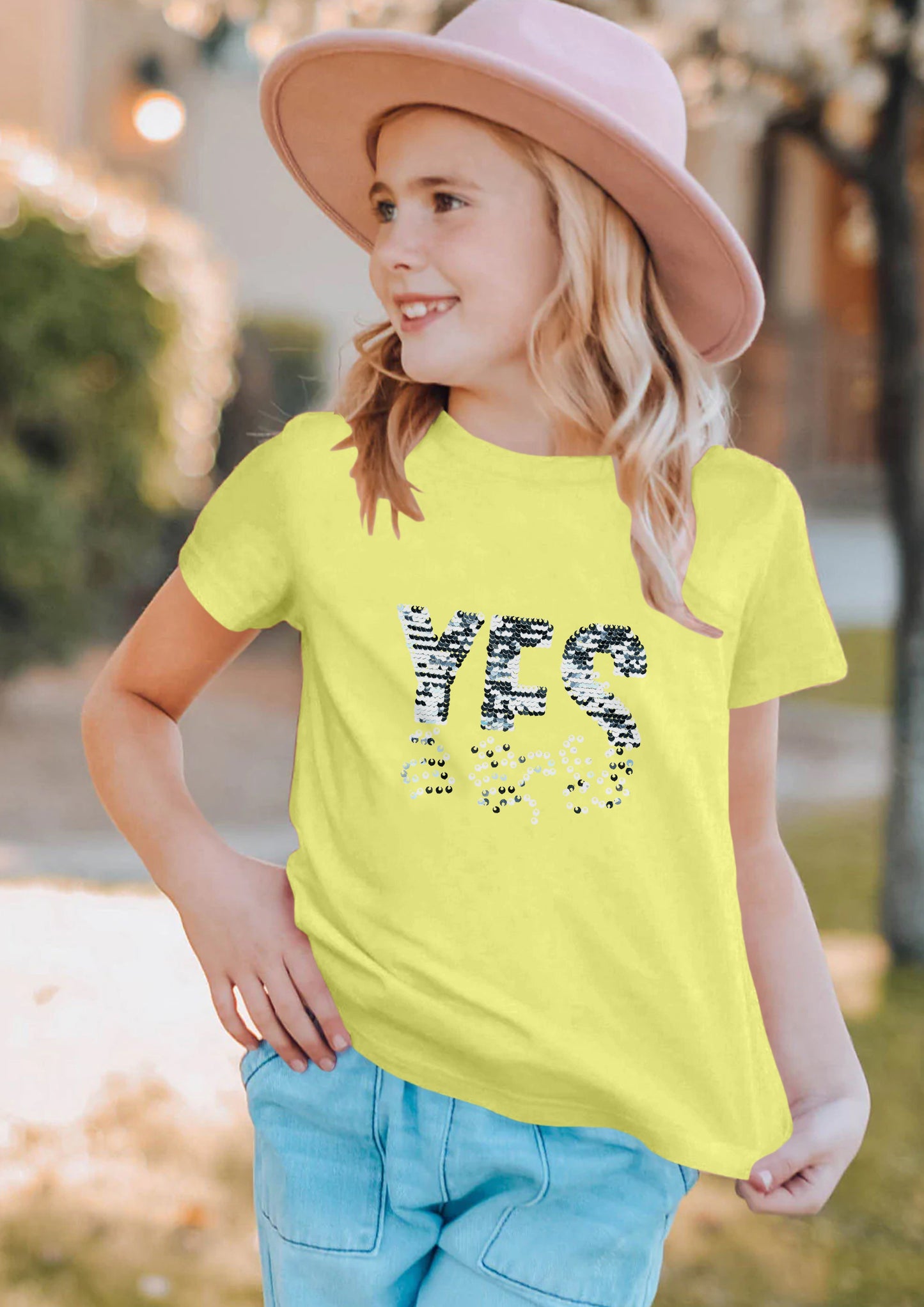 Yellow Sequin T-shirt for Girls