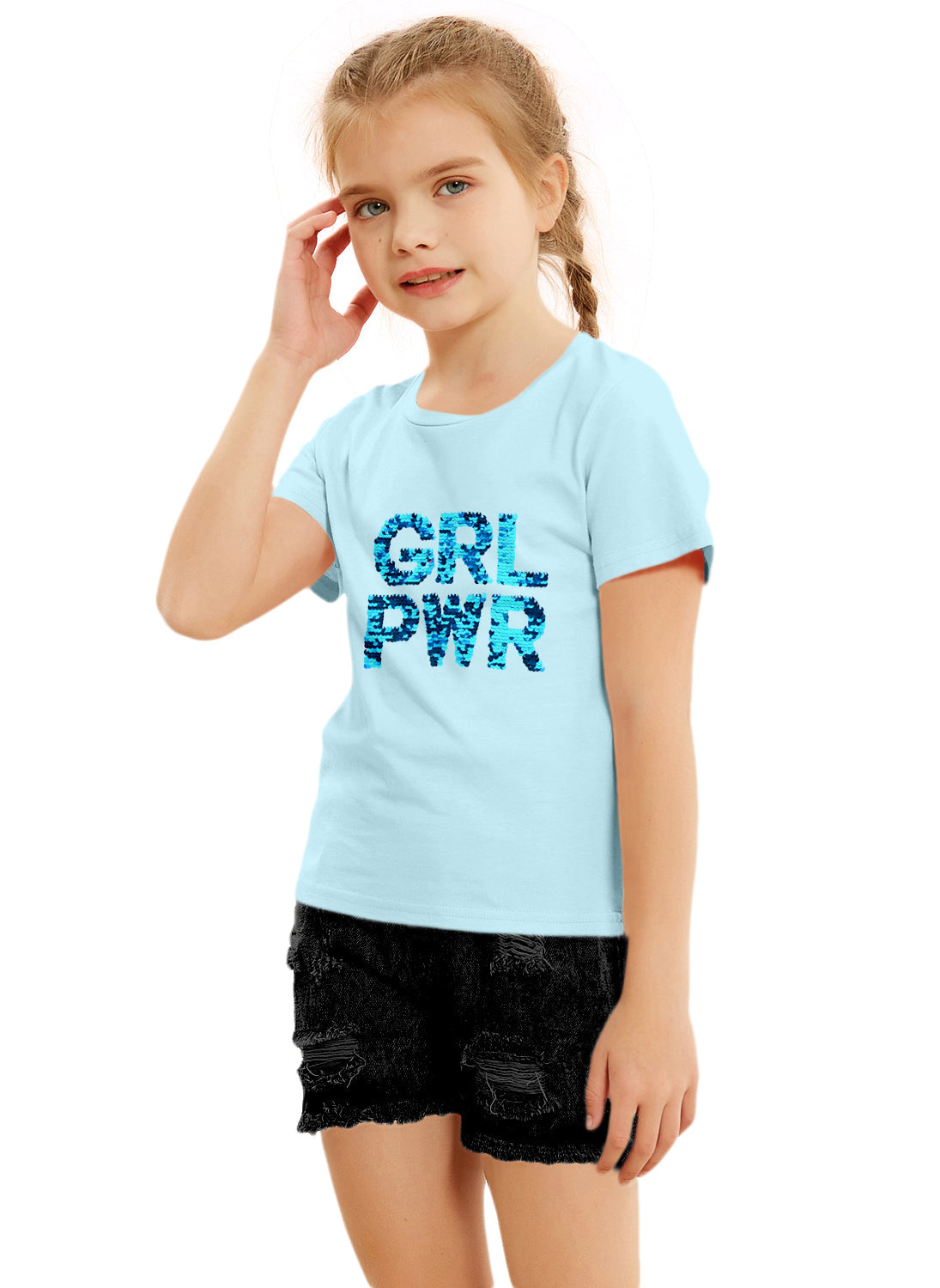 Blue Flip Sequin Girls T-shirt